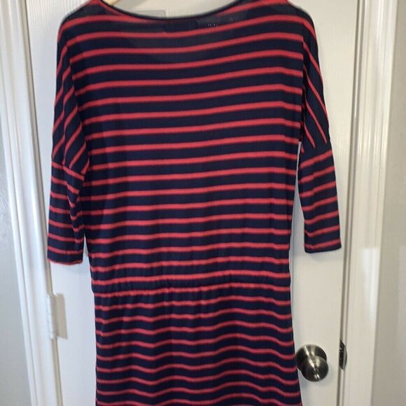 Umgee Red & Navy Striped Pullover Tie Waist Terry Cloth Casual Dress size Medium - Picture 5 of 7